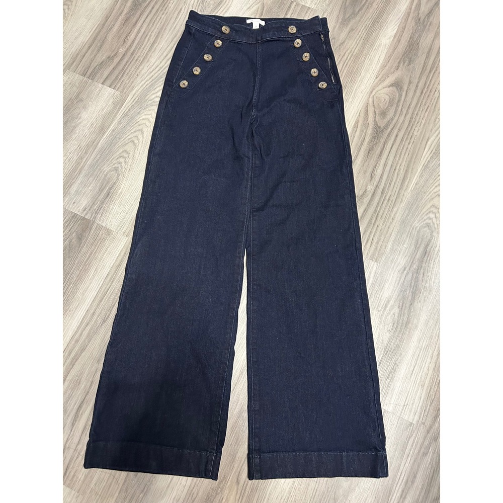 LC Lauren Conrad Womens Super High Rise Trouser Denim Jeans 8 Dark Wash Blue